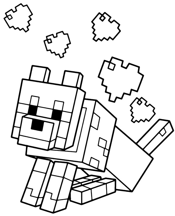 Online coloring book: Coloring book dog with hearts for Minecraft